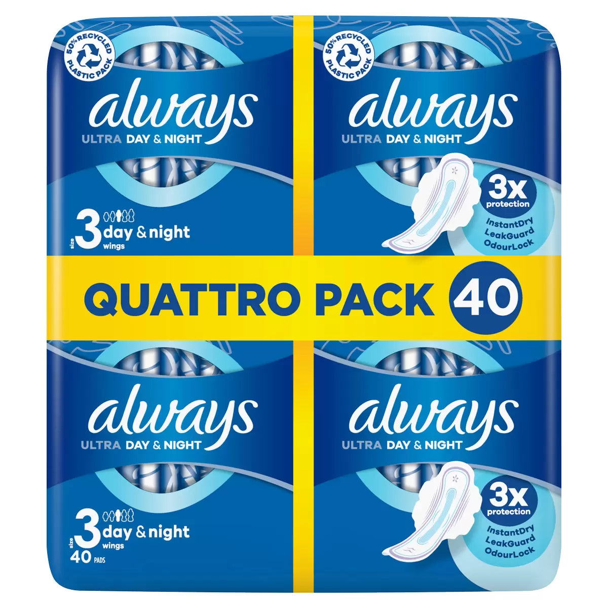 Always Ultra Day & Night Size 3 Sanitary Towels with Wings, 40 Pads, multiple option