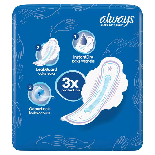 Always Ultra Day & Night Size 3 Sanitary Towels with Wings, 40 Pads, multiple option