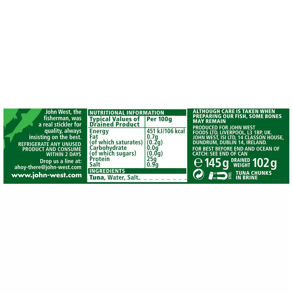 John West Tuna Chunks in Brine, 12 x 145g