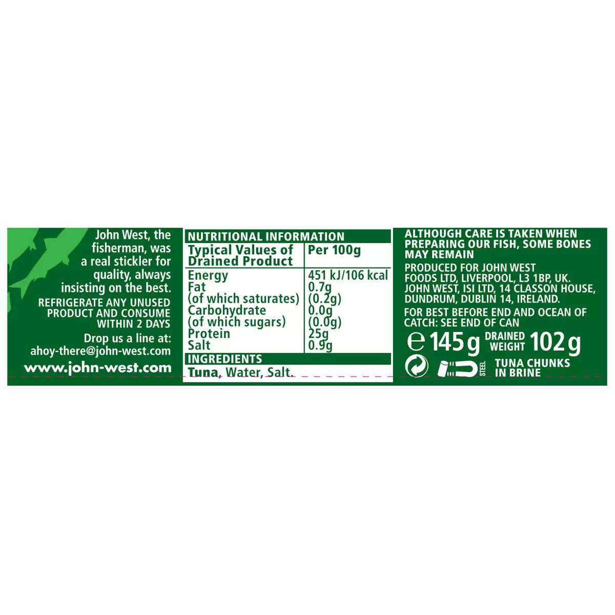 John West Tuna Chunks in Brine, 12 x 145g