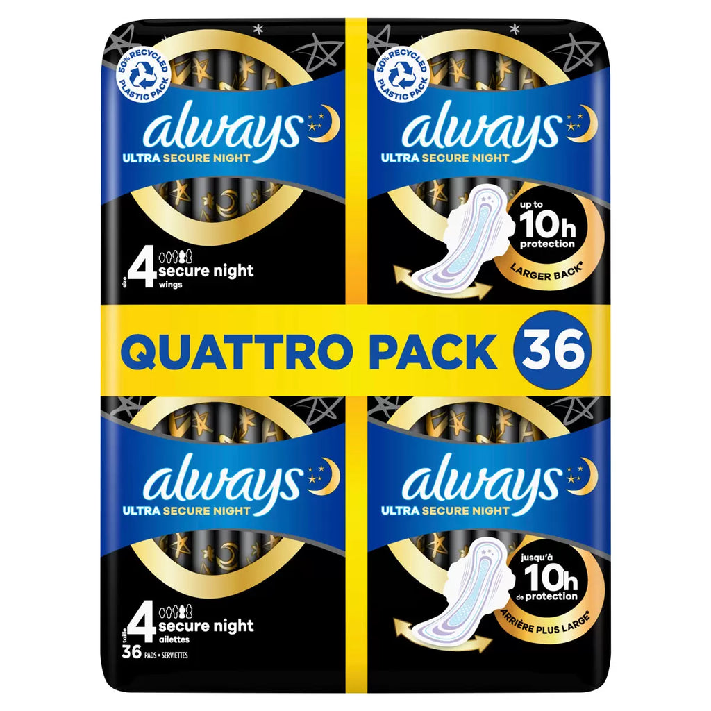 Always Ultra Night Quattro Packs, 36 Pack, multiple option