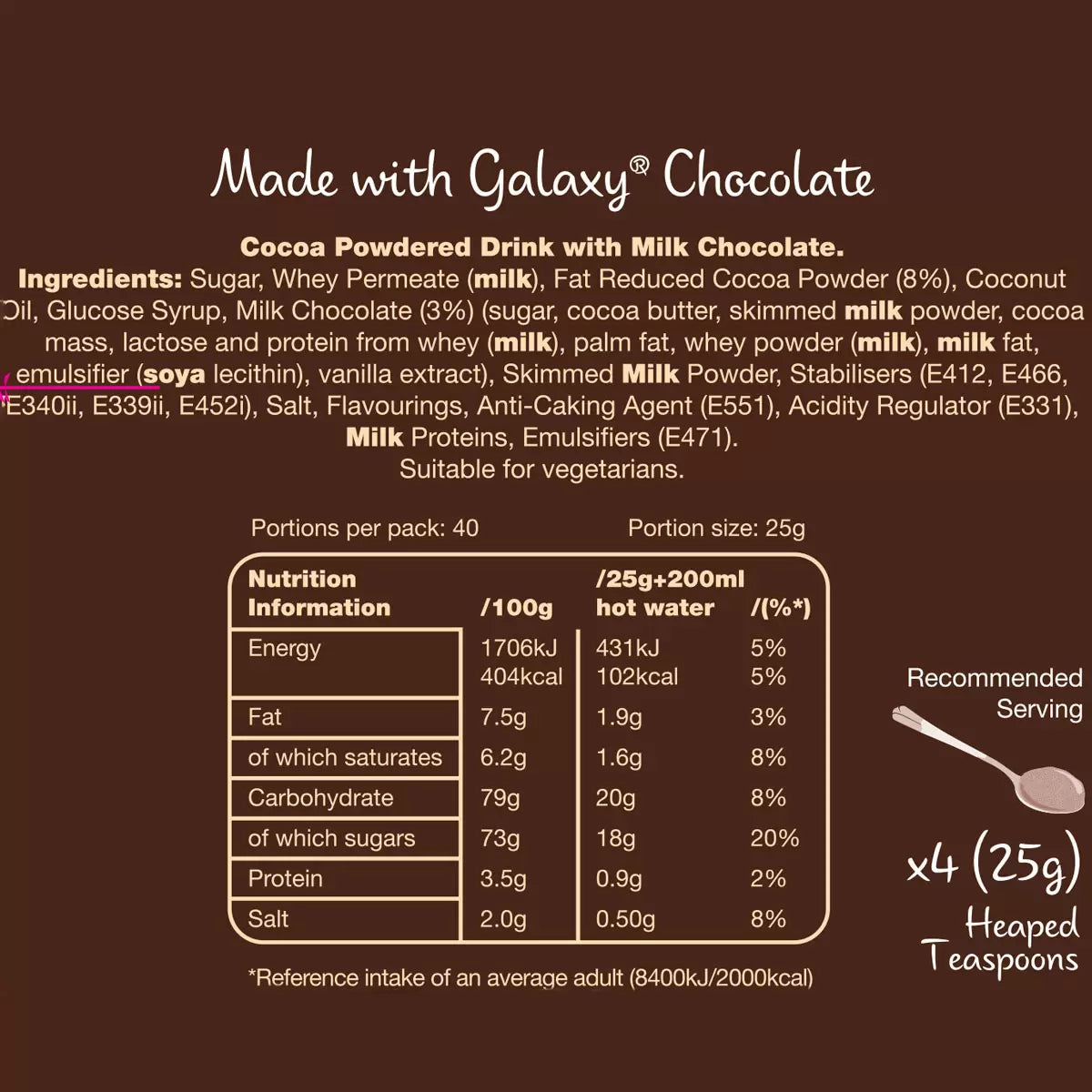 Galaxy Instant Hot Chocolate, 1kg, multiple option