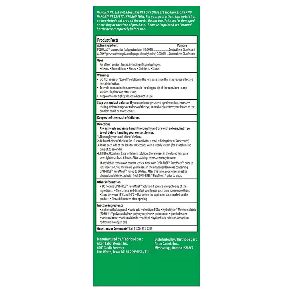 Opti-Free Pure Moist Multi-Purpose Disinfecting Solution, 4 x 300ml (6 Months Supply)