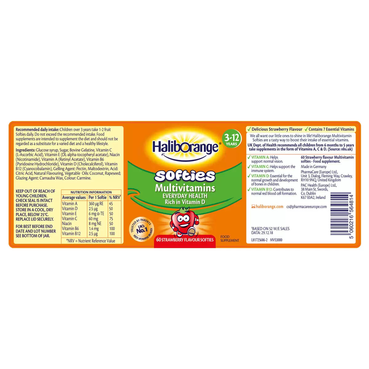 HalibOrange Softies Strawberry Multivitamins, 3 x 60 Count
