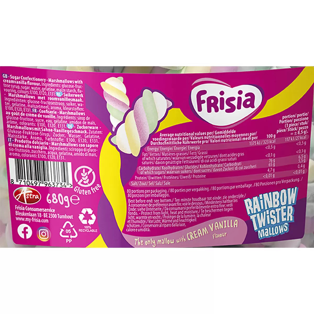Frisia Rainbow Twister Mallows Drum, 680g, multiple option