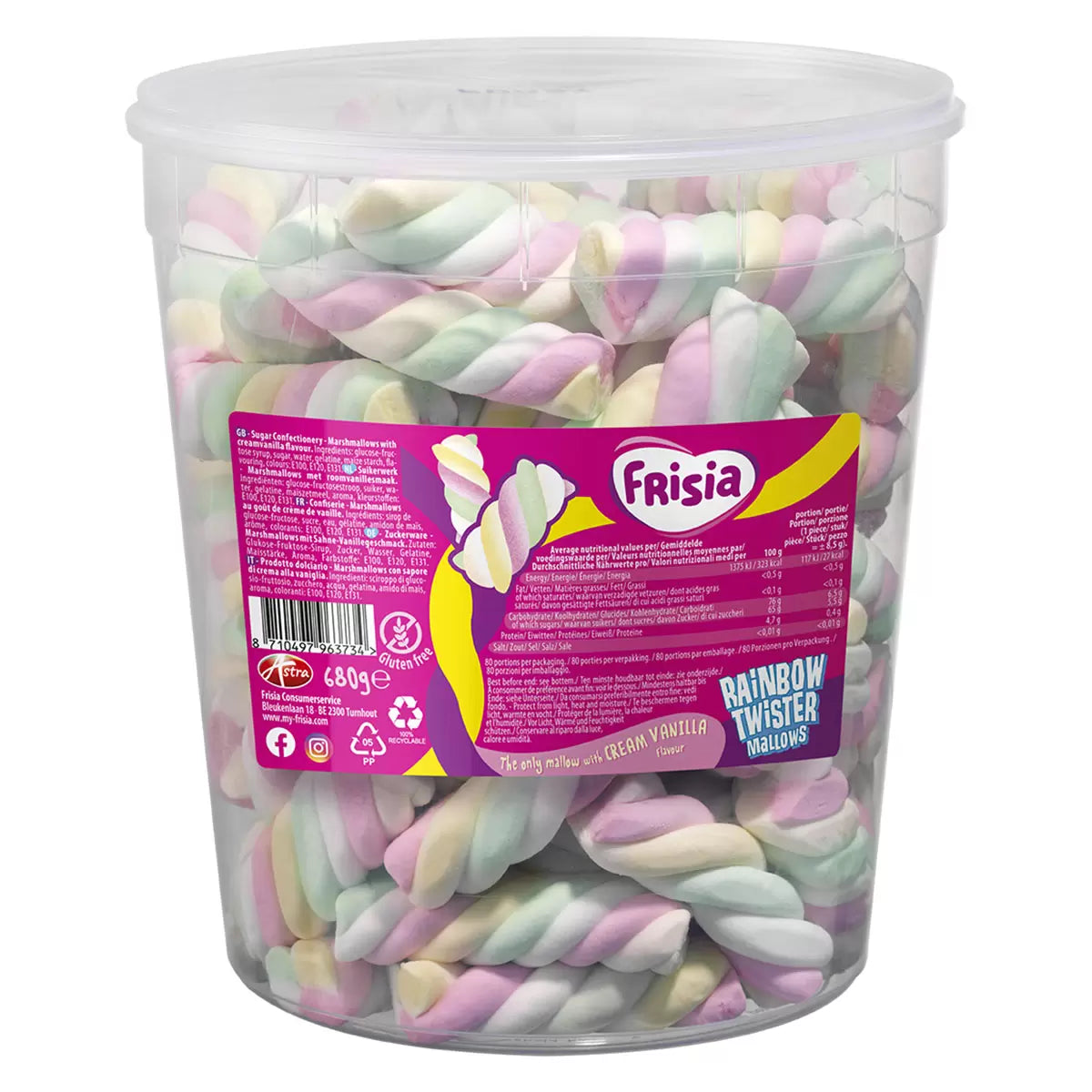 Frisia Rainbow Twister Mallows Drum, 680g, multiple option
