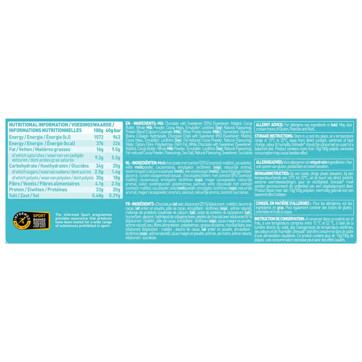 Grenade Salted Caramel Bars, 12 x 60g, multiple option