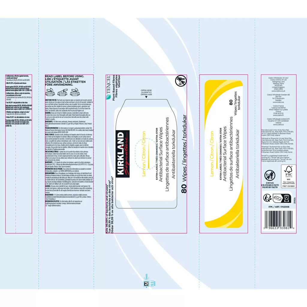 Kirkland Signature Antibacterial Surface Wipes, 4 x 80 Wipes (320 Sheets)