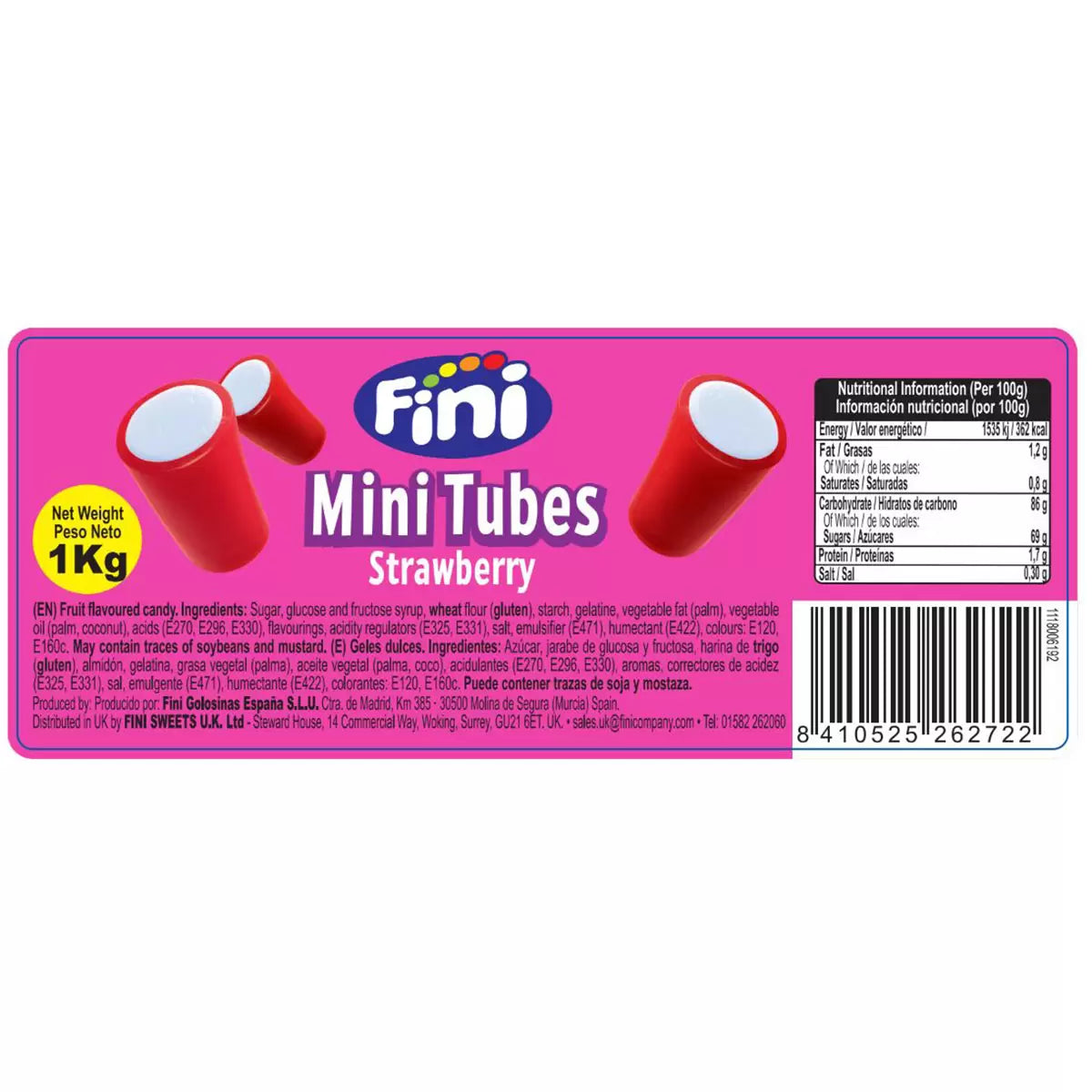 Fini Strawberry Mini Tubes, 1kg