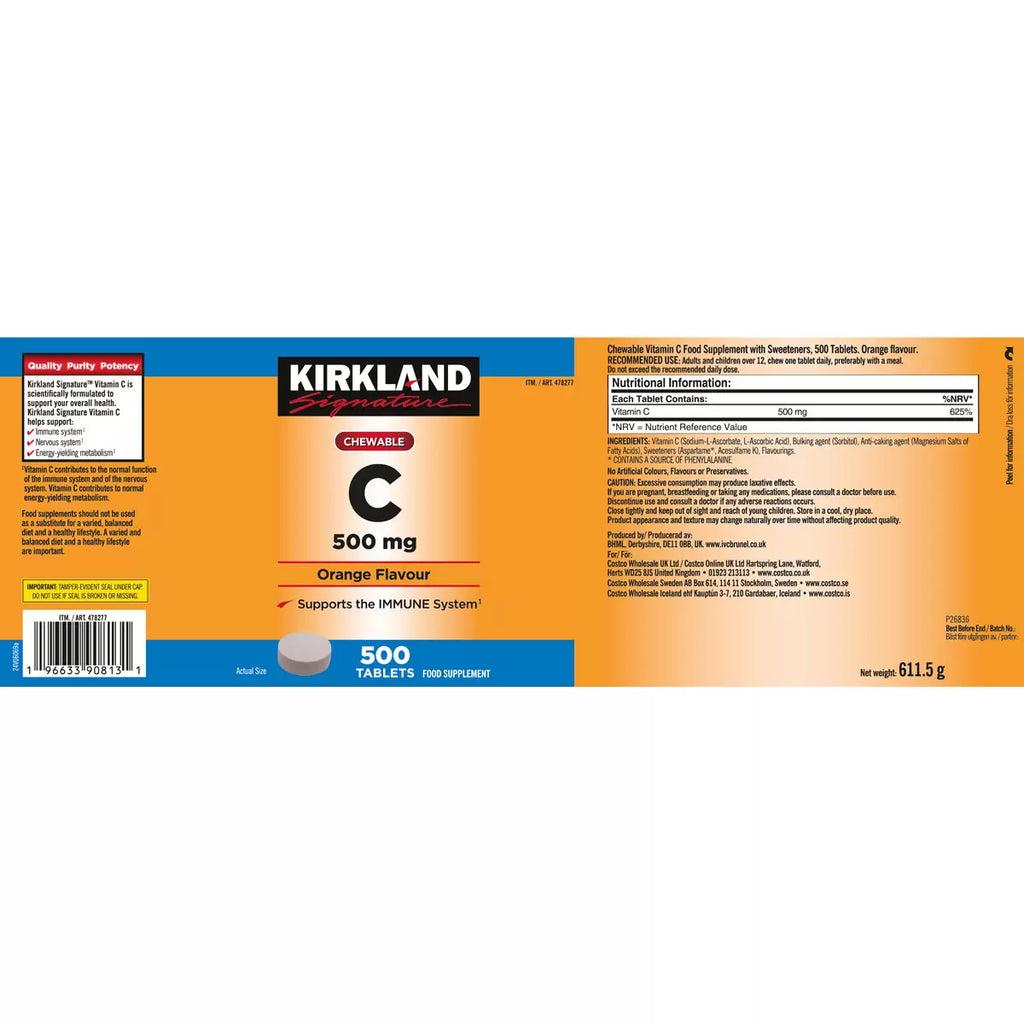 Kirkland Signature Vitamin C, 500mg 500 Tablets, multiple options