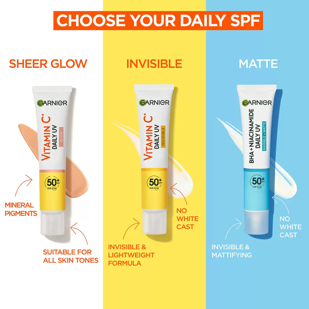 Garnier Daily UV Fluid, SPF 50+, Vitamin C Sheer Glow, Invisible & BHA+