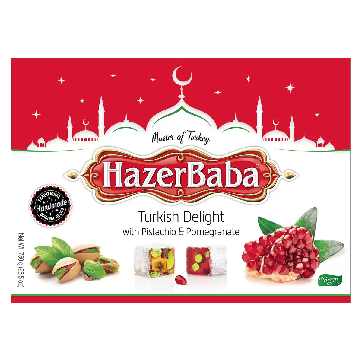 HazerBaba Turkish Delight Pistachio & Pomegranate, 750g, multiple option