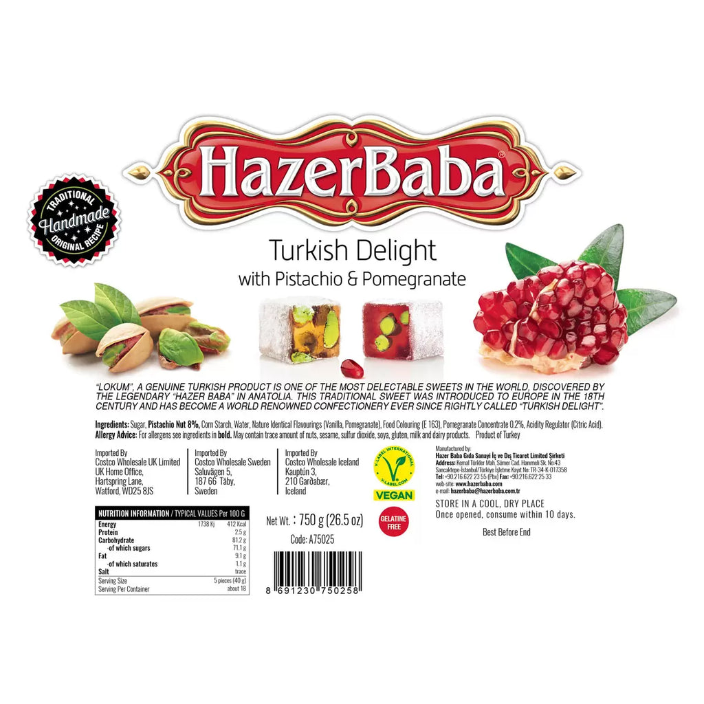 HazerBaba Turkish Delight Pistachio & Pomegranate, 750g, multiple option