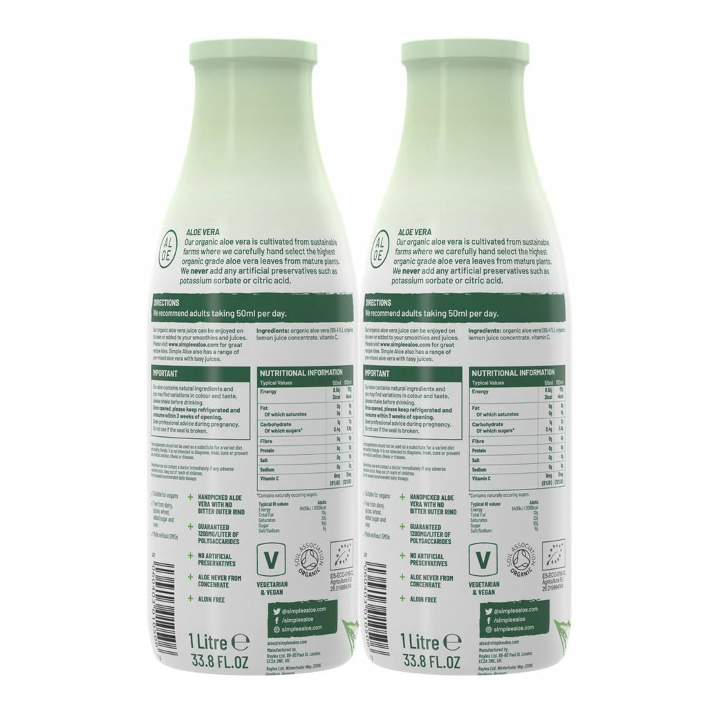 Simplee Aloe Organic Aloe Vera Supplement, 2 x 1L