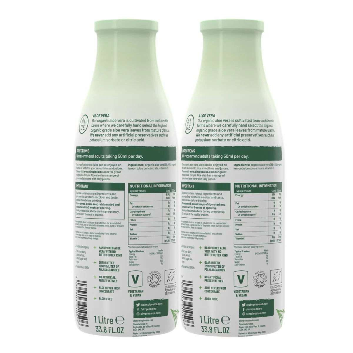 Simplee Aloe Organic Aloe Vera Supplement, 2 x 1L