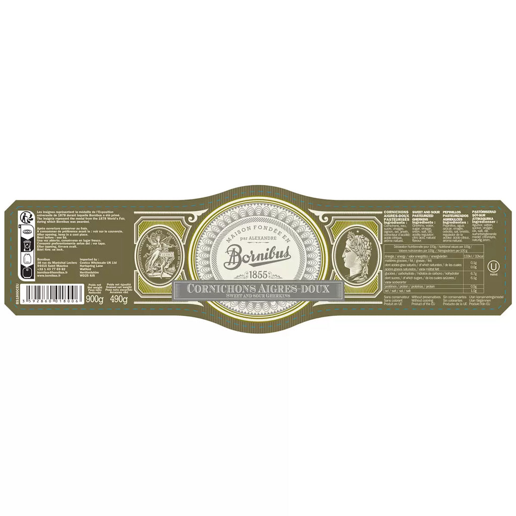 Bornibus Sweet and Sour Gherkins, 900g, multiple option