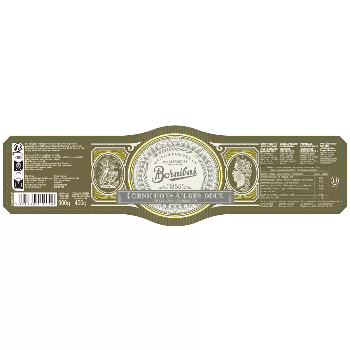Bornibus Sweet and Sour Gherkins, 900g, multiple option
