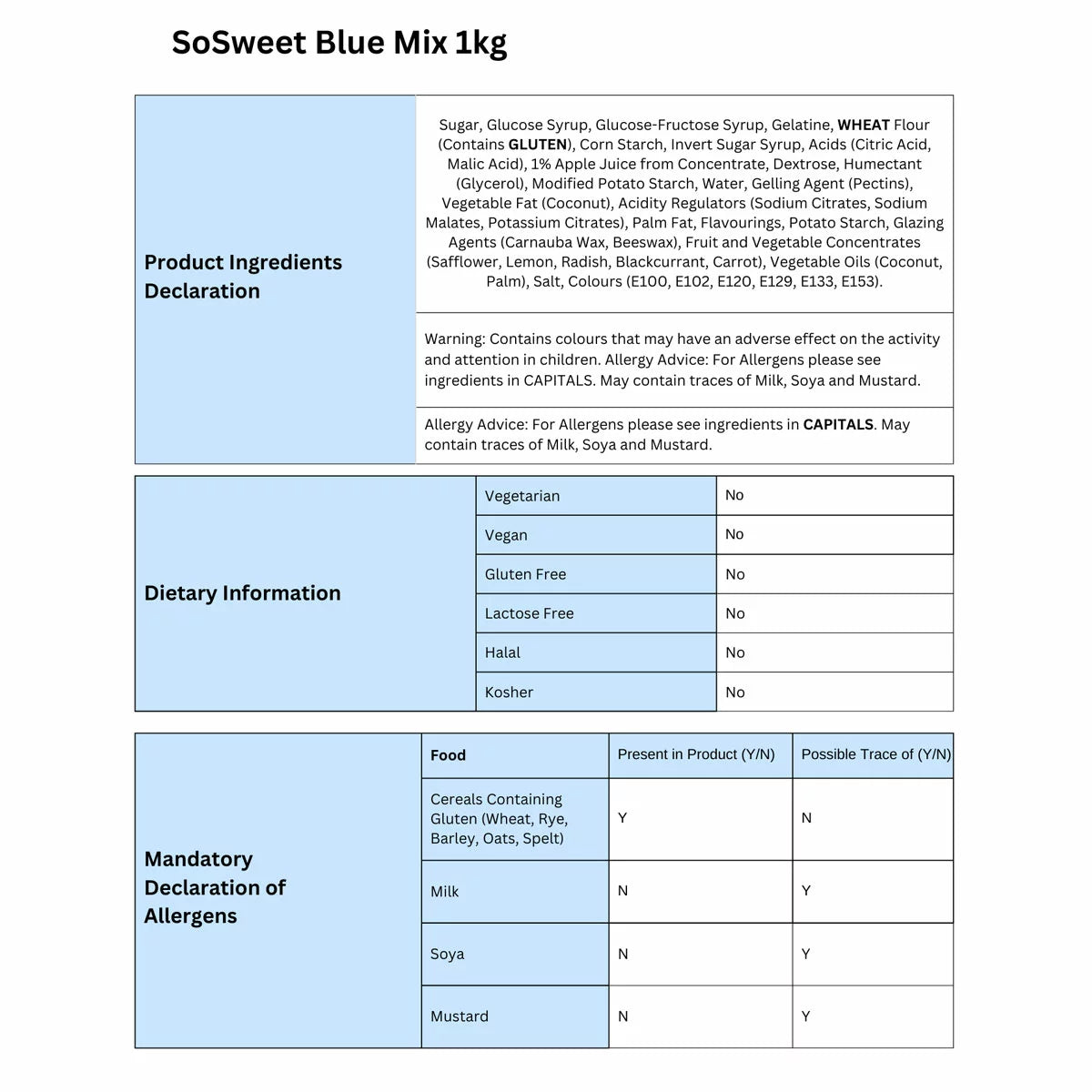 SoSweet Blue Sweet Mix, 1kg, multiple option