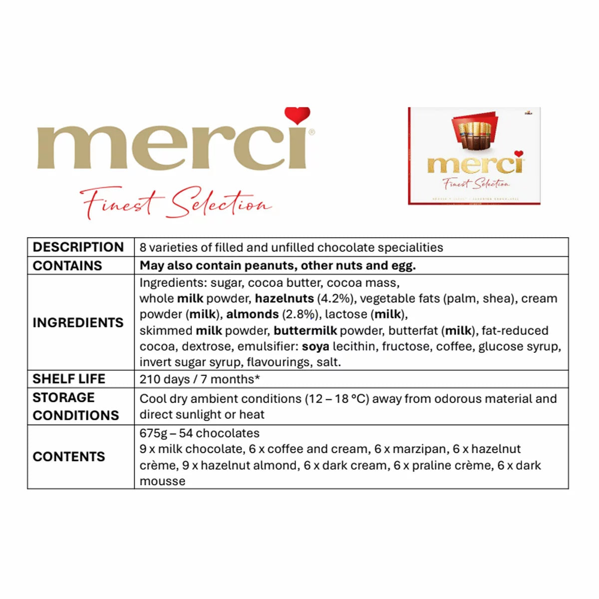 Merci Chocolates, 675g, multiple option