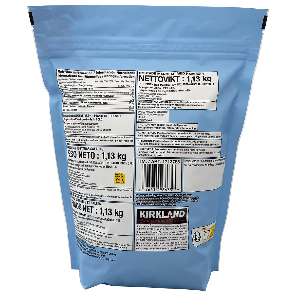 Kirkland Signature Oil Roasted Almonds, 1.13kg