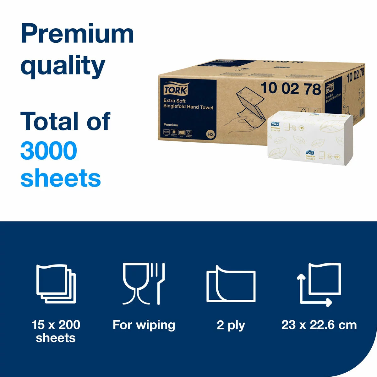 Tork Extra Soft Singlefold Premium Hand Towels, 15 x 200 Sheets