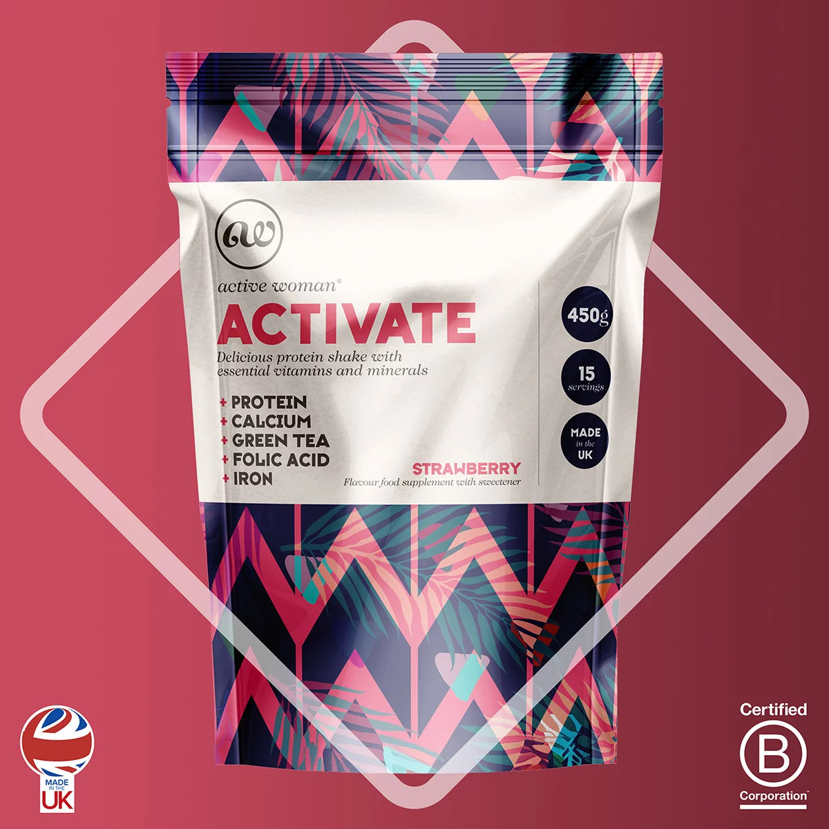 Active Woman Activate Strawberry Protein & Energy Shake, 2 x 450g