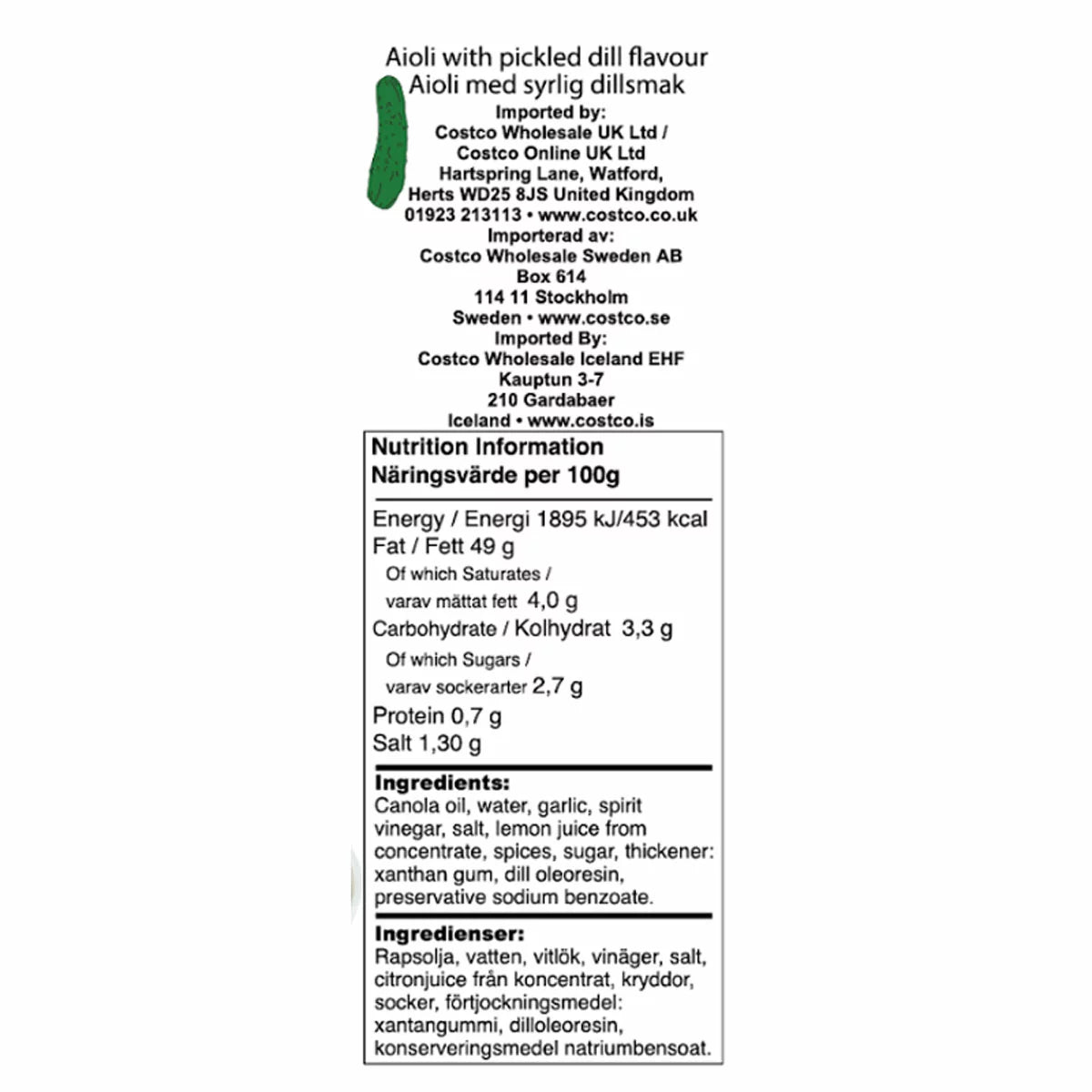 Dill Pickle Aoili, 750ml, multiple option