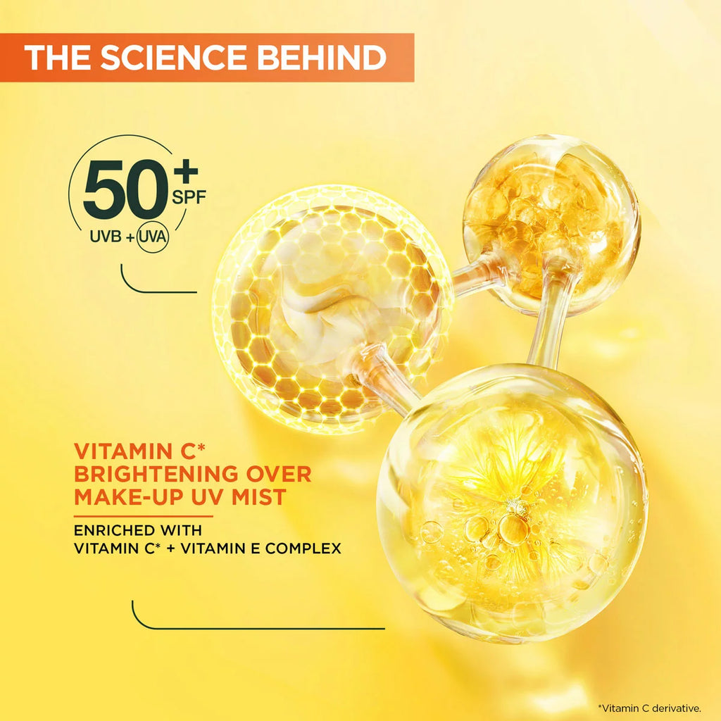 Garnier Vitamin C Brightening Over Make-up UV Sun Cream Mist,SPF50+, 3 x 75ML