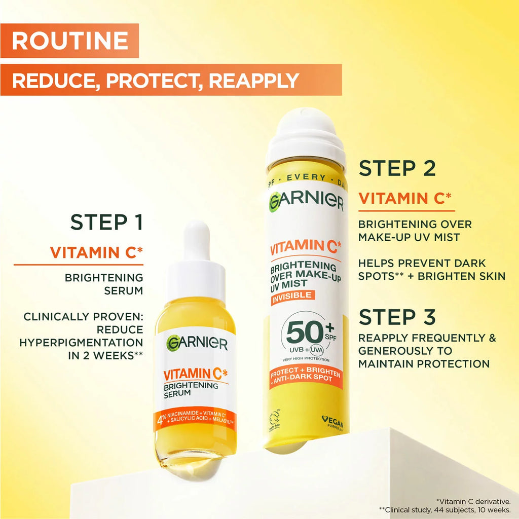 Garnier Vitamin C Brightening Over Make-up UV Sun Cream Mist,SPF50+, 3 x 75ML