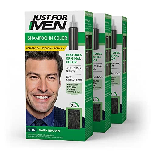 3x Just For Men H45 Dark Brown Black Original Formula Shampoo in Haircolour Dye