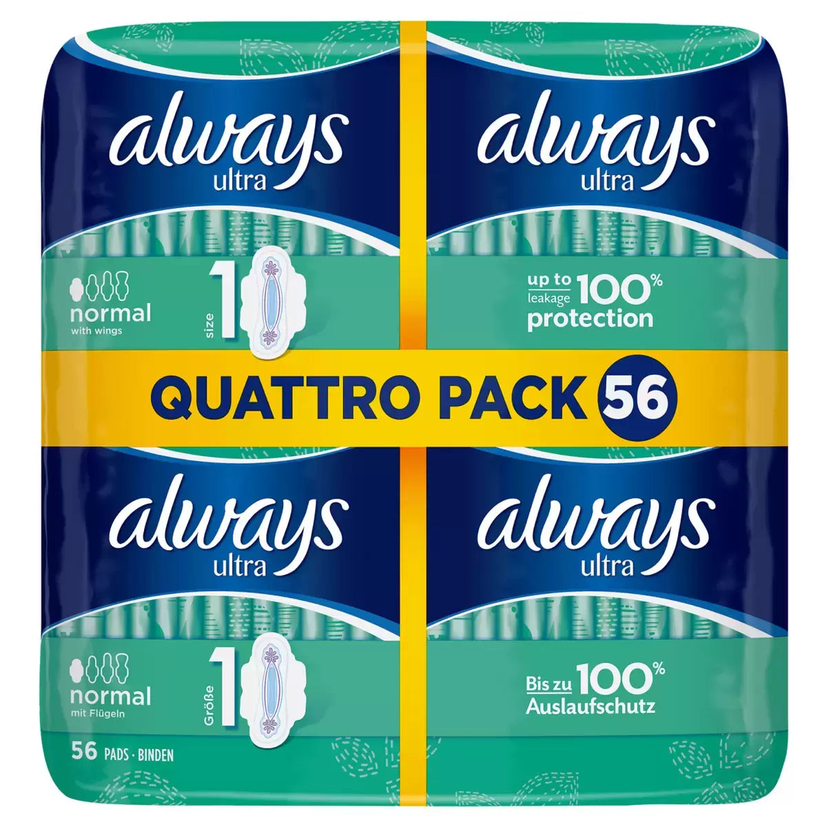 Always Ultra Normal Size 1 Sanitary Towels with Wings, 56 Pads, multiple option