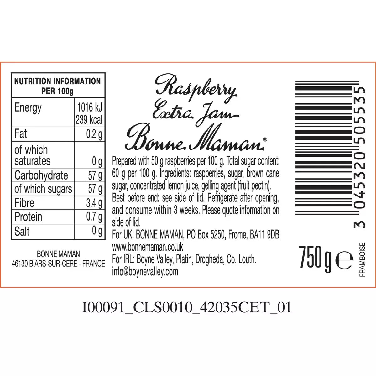 Bonne Maman Raspberry Conserve, 750g, multiple option