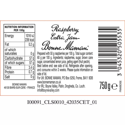 Bonne Maman Raspberry Conserve, 750g, multiple option