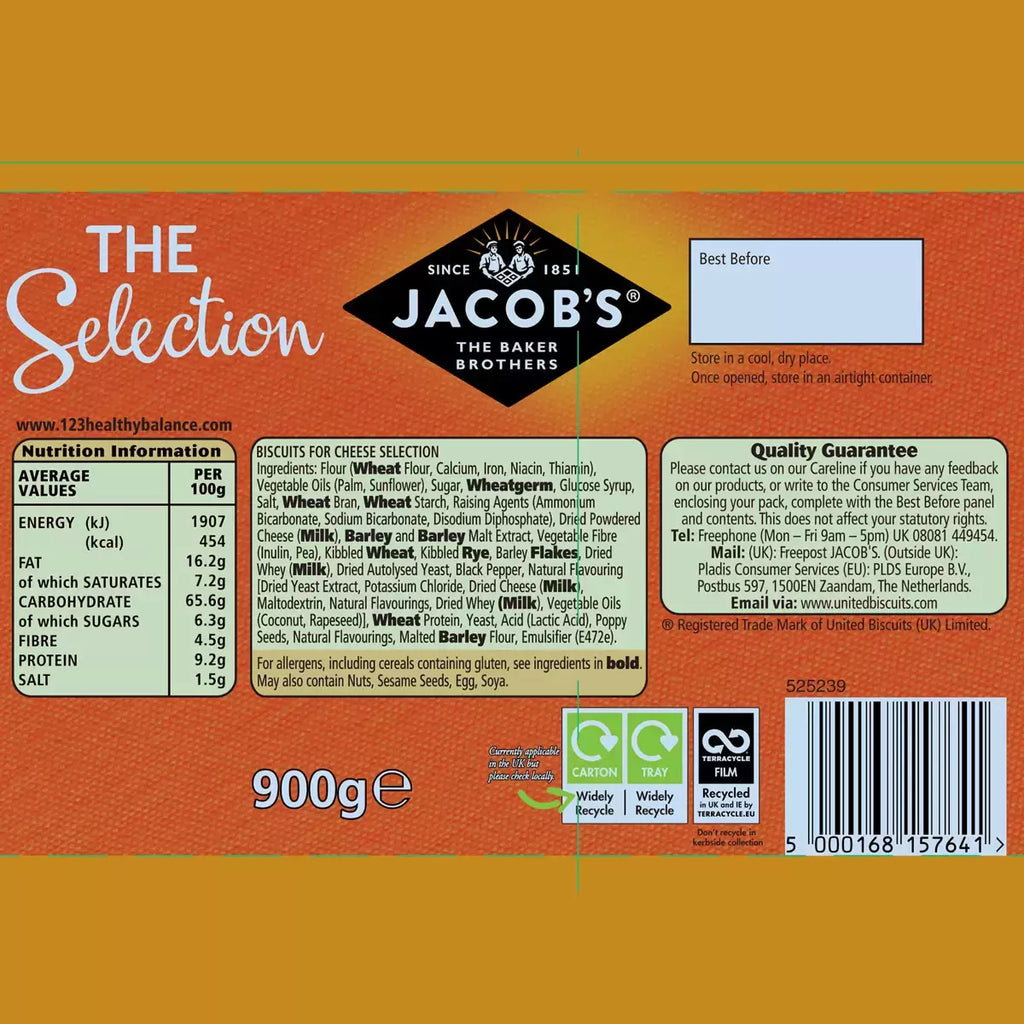 Jacob's Biscuits for Cheese Selection, 900g, multiple listing