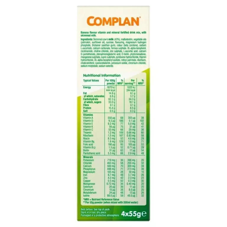 Complan Banana Flavour Nutrition Drink Powder 4 x 57g Sachets Pack-4