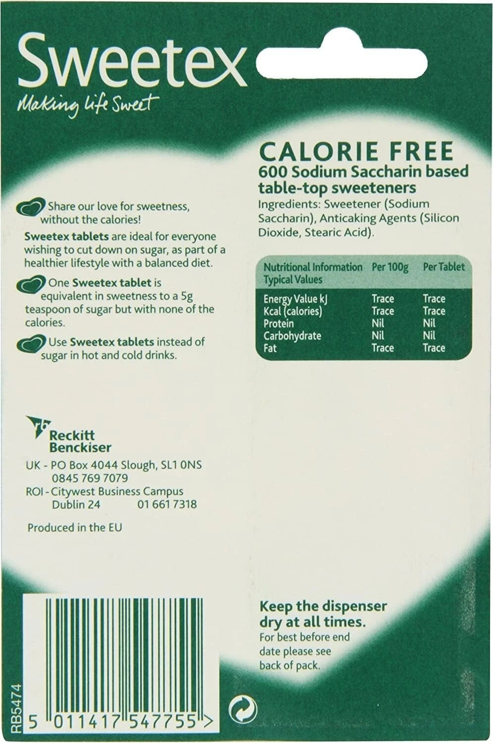 Sweetex Calorie Free Sweetener 600 Tablets - x6