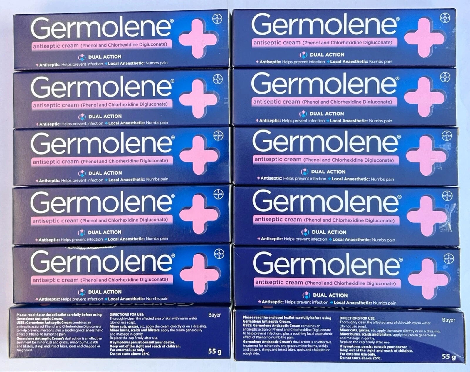 12 x Germolene Dual Action Antiseptic Cream Packs 55g
