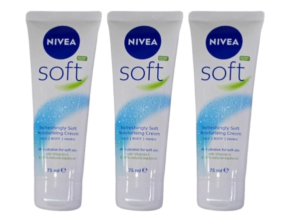 Nivea Soft Moisturiser Cream for Face Hands And Body 75ml Pack Of 3