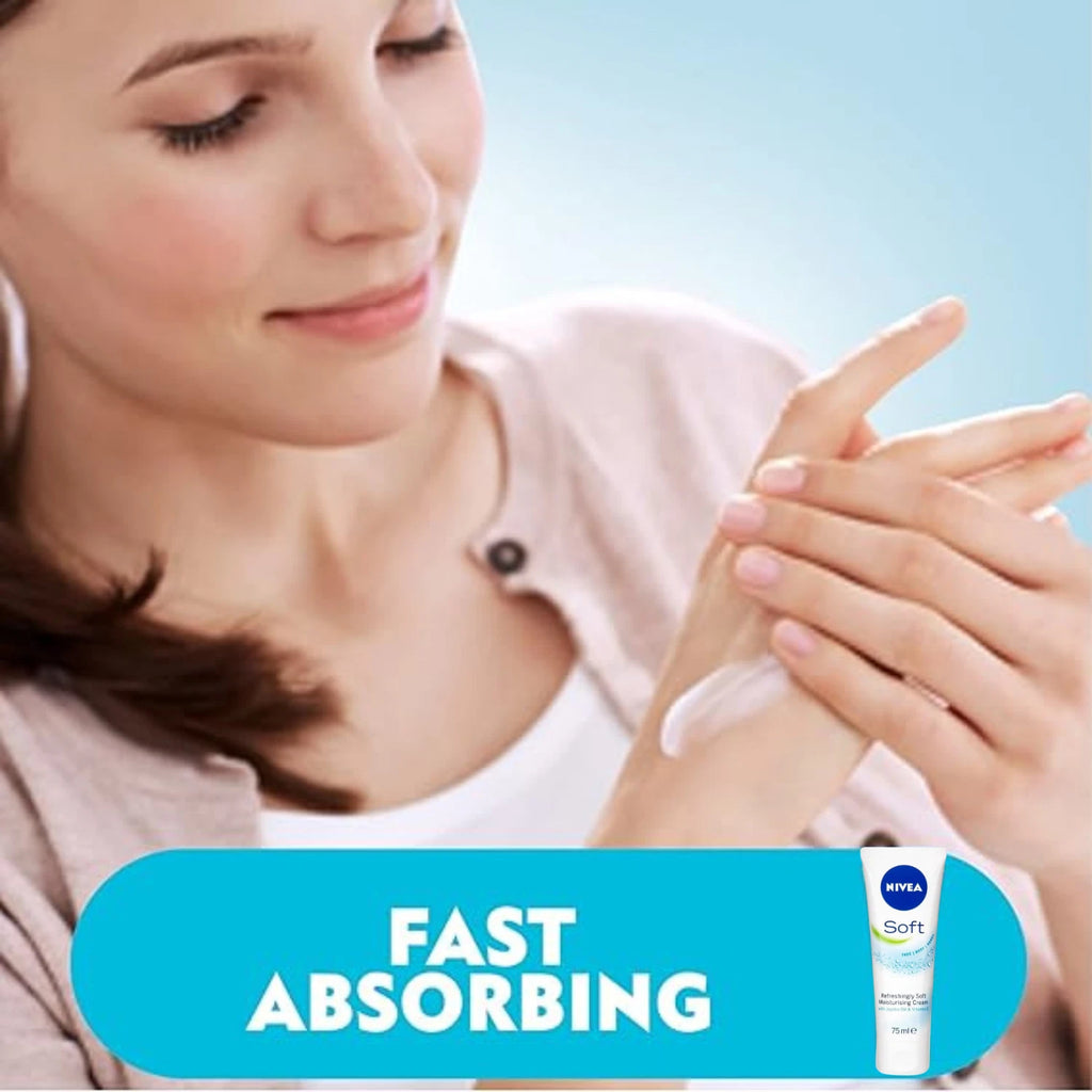 Nivea Soft Moisturiser Cream for Face Hands And Body 75ml Pack Of 3